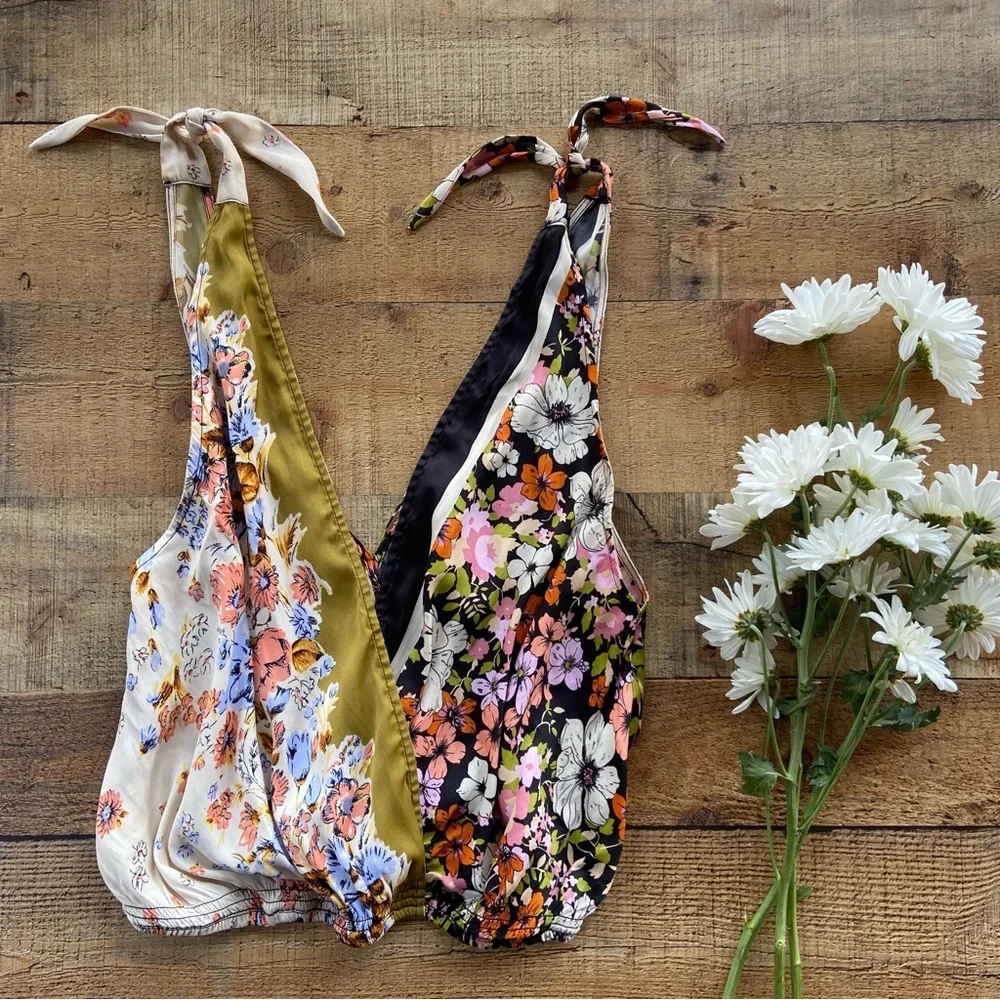 FREE PEOPLE Floral Print Halter/Tank Top